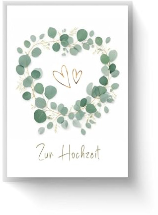 Glückwunschkarte zur Hochzeit mit Umschlag aus Kraftpapier. Hochzeitskarte Grußkarte Vermählung Just Married Wedding Motiv Eucaliptus Kranz (KT_072)