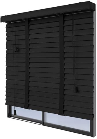 Generisch 50mm Lamellen Holz Jalousien, Blackout Holzjalousien, Jalousie Für Fenster Verstellbare, Sichtschutzrollos, Für Bad Küche Schlafzimme(Schwarz)