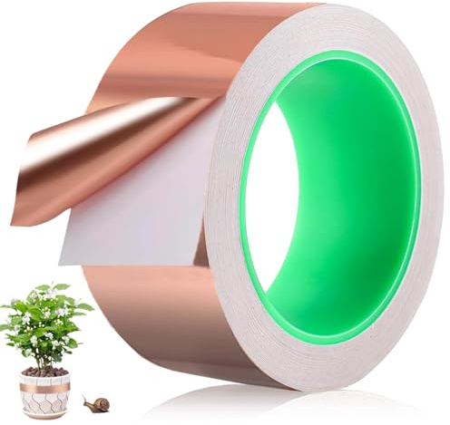 Uoimky Kupferband Gegen Schnecken, 50mm x 20m Beidseitig Leitende Kupferband Selbstklebend Schneckenzaun Schneckenschutz EMI-Abschirmung Kupferfolienband schneckenabwehr hochbeet Schneckenband Kupfer