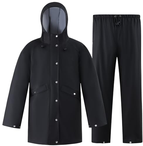 Rain Suit Waterproof Jacket Rain Suits for Men Women Waterproof Heavy Duty Rain Gear Long Rain Jacket Coat & Pants(Black,3XL)