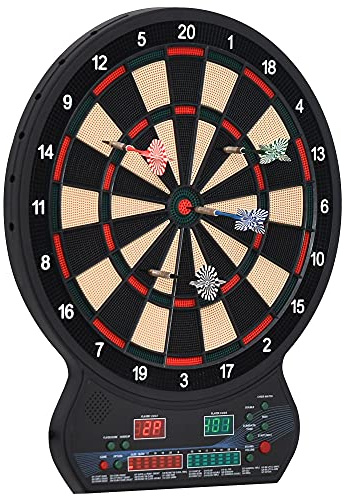HOMCOM Dartscheibe Elektronische Dartscheibe 27 Hauptspiele und 202 Variationen, bis zu 8 Spieler, mit 12 Softspitzen-Dartpfeilen, 30 Ersatzspitzen, LED-Anzeige Schwarz