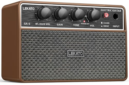 Mini-Gitarrenverstärker, LEKATO 10 W tragbarer Gitarrenverstärker mit Clean-/Overdrive-Kanälen, Bluetooth, Kopfhörerausgang und 6-Stunden-Akku, für das Üben zu Hause und Musikpartys