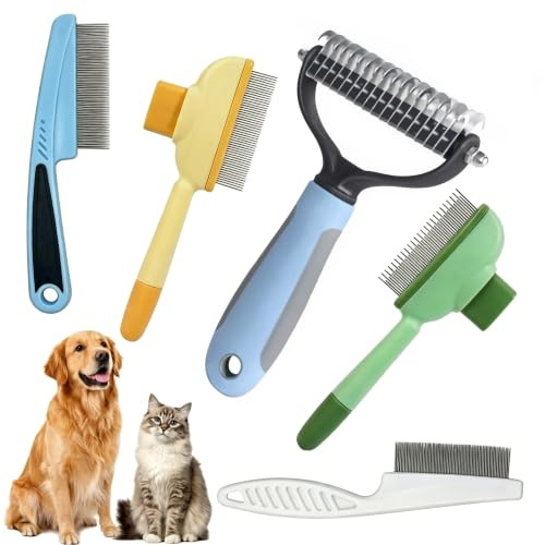 5‑in‑1 Pet Grooming Set for Dogs Cats, Combs for Short Long and Haired Pets