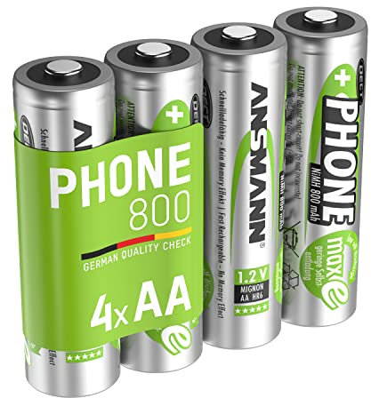 ANSMANN Piles AA 800 mAh NiMH 1,2 V rechargeables (lot de 4) – Piles rechargeables pour téléphone sans fil, babyphone, talkie-walkie, etc. – Accumulateurs AA livrés pré-chargés
