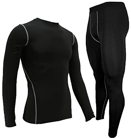 LANBAOSI Termiska underkläder för män, långärmade skinn, baslager, kompressionstopp och byxor, långkalsonger för cykling, skidåkning, utomhussport, Svart, XL