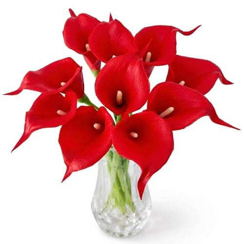 Floral Kingdom Artificial Calla Lily Flowers 10 Pack 14 Inch Red – Real Touch Faux Stems for Valentine’s Day Decor, Wedding Centerpieces, Home Table and Party Decorations