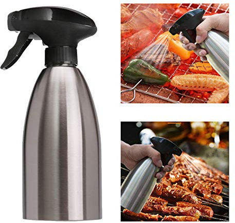RoseFlower® 1 Pcs/Set 500ML Stainless Steel Oil Vinegar Spray Bottle Leak-proof Food Grade Plastic Nozzle Sprayer -BBQ Salad Gravy Water Olive Oil Dispenser Storage pot Sauce Kitchen Cooking Tools