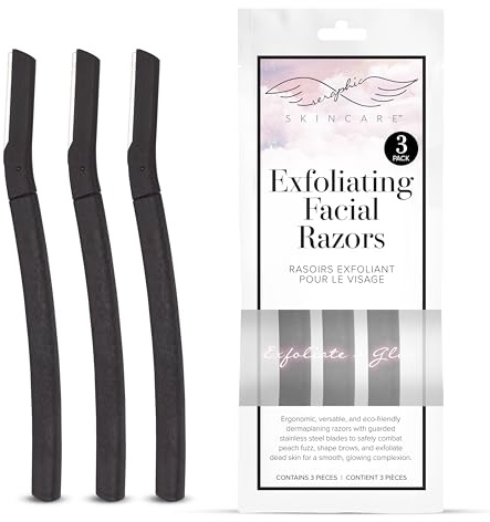 Seraphic Skincare Rasoirs Exfoliants pour le Visage (Lot de 3) – Pour Sourcils, Duvet & Exfoliation – Rasoir Dermaplaning pour Femmes Lames en Acier Inoxydable Suédois et Manche en Paille de Blé