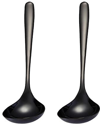 MBBITL Cucharón de sopa negro 304 de acero inoxidable Cuchara de cocina para servir salsa servidor