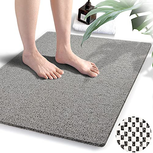 Duschmattor halkfria utan sugkoppar, 60 × 90 cm, badmatta för texturerad badkaryta, luffmattor för dusch och badrum, snabbtorkande, grå