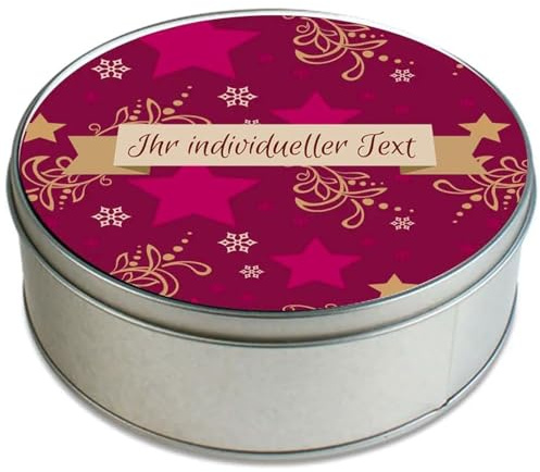 STEMPEL-FABRIK – personalisierte Keksdose Weihnachten Rund – Plätzchendose mit Namen individualisieren – Metalldose für Plätzchen & Kekse – Geschenkidee für Weihnachten – Geschenkdose (Ø 150 x 50 mm)