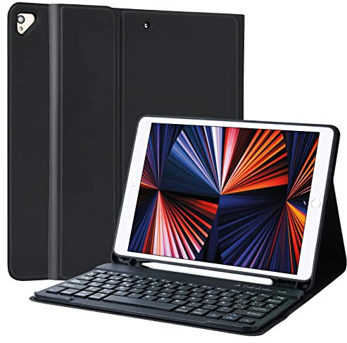 TQQ Tastatur Hülle für iPad 10.2 Zoll (9/8/7 Generation), für iPad Air 3rd und Pro 10.5, Wiederaufladbar Abnehmbar BT-Tastatur, Deutsches QWERTZ-Layout