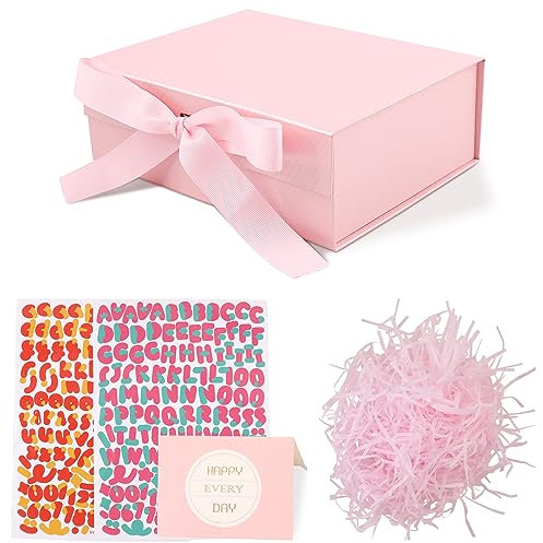 Bezioner Geschenkbox mit Deckel, Magnetische Geschenkkarton mit 3 Aufkleber,Karte,Band und Geschreddertes Papier, Geschenkboxen für Hochzeit Geburtstag Weihnachten Jubiläum Rosa