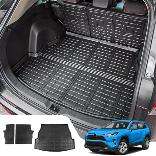 Dattumar Cargo Mat Compatible with 2019-2024 Toyota Rav4 Trunk Mat Cargo Liner TPE All Weather Back Seat Cover Protector 2023 Toyota Rav4 Accessories (Backrest Mats+Trunk Mat)
