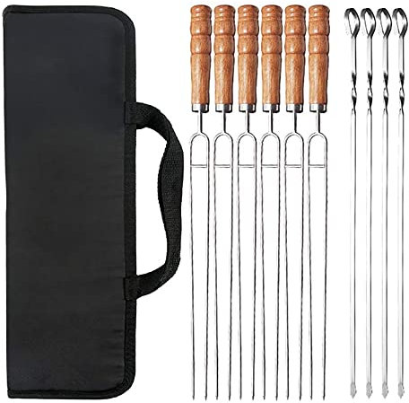 PODEC 16,4-Zoll-Marshmallow-Bratgabel, 10 Stück, Edelstahl, Multifunktionale Outdoor-Grillspieße Mit Buchenholzgriff, Zum Grillen, Camping, Kochgeschirr, Lagerfeuer, Grillen