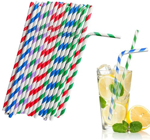 ZZLBZN Bendable Paper Straws, 50 Rainbow Biodegradable Straws for Parties & Drinks
