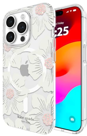 Kate Spade New York iPhone 15 Pro Case - Hollyhock Cream | Compatible with MagSafe - Lightweight Designer Case for iPhone 15 Pro with Anti-Scratch Coating and Hollyhock Cream Design