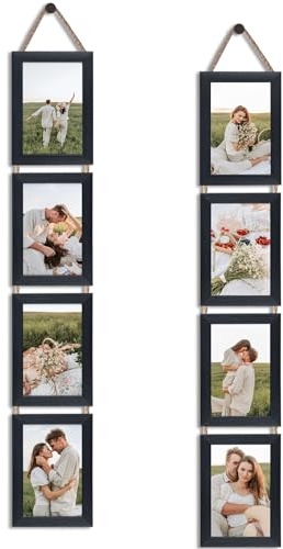 QUTREY Black 4x6 Hanging Picture Frames Set of 2, 4 Openings Collage Photo Frames for Vertical 4 by 6 inch Pictures for Wall Decor