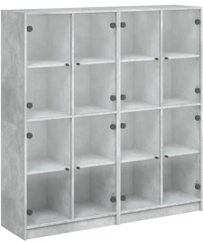 vidaXL Bookcase with Doors, Bookshelf Storage Shelves, Concrete Grey 136x37x142cm