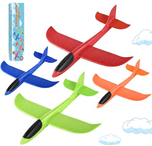 Hoiloie Lot de 4 aviones de poliestireno XXL de 44 cm con 2 modos de vuelo para niños, niñas y niños de 3 a 10 años