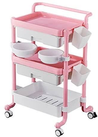 CLLBANT 3-stufiger Servierwagen mit Rollen und Griff, mobiler Werkzeugwagen für Beauty-SPA-Massage, platzsparender Organizer-Wagen für die Küche (Farbe: Pink, Größe: 2 Schubladen