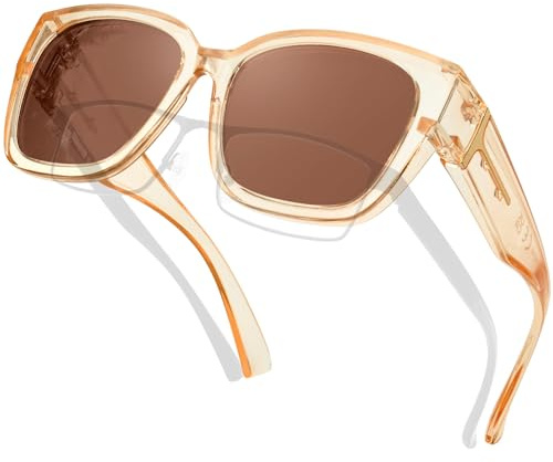 KANASTAL Beige Sovraocchiali Occhiali da Sole Champagne Marroni Donna Polarizzati Uomo Trasparenti Chiari UV400 Sovrapponibili Quadrati Alla Moda Brown Sunglasses over Glasses -Montatura Champagne