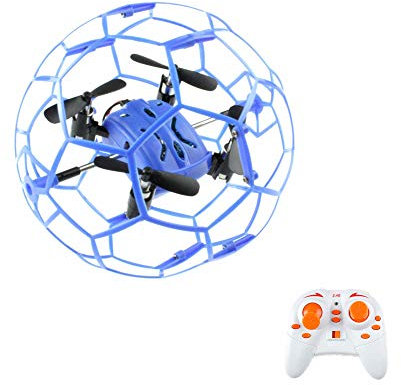 RC ferngesteuerte Drohne 4-Kanal mit Käfig-Schutz, 2.4 GHz Flying-Ball Quadcopter m. Landestation, Flugring, Hindernis, 6-Achsen-Gyro, Headless Mode, 360° Flip, LED UFO Spielzeug f. Kinder, Erwachsene