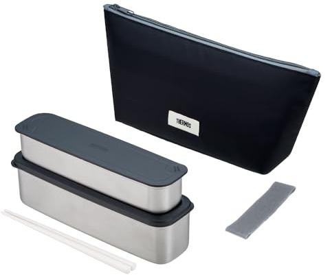 Thermos DSA-805W GY-BK 2-Tier Slim Fresh Lunch Box, 28.1 fl oz (815 ml), Gray Black