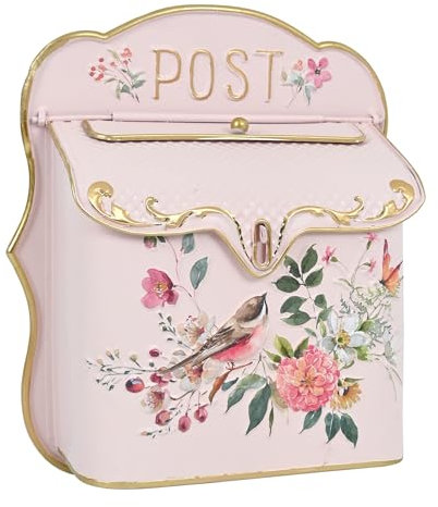 Big Fortune - Postbox for Wall Mount Outdoor Home, Antique Style, Nostalgic Style, Home Decor, Garden, Vintage, English House, Flower Decoration, Pink