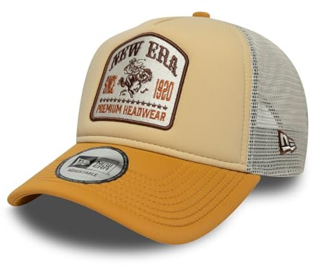 New Era Graphic Patch Trucker Adjustable Cap NE Logo Beige, Size:OneSize