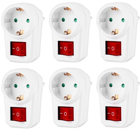 CILIA Steckdose mit Schalter, Kindersicherung und Schutzkontakt - Schuko Zwischenstecker weiß - Energiesparender beleuchteter Schalter für 230V - Stromsparende Steckdosenadapter (6)