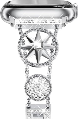 NewWays for Apple Watch Band 40mm 44mm 41mm 45mm 42mm 46mm for Women- Slim Bracelet Designer Dressy Diamond Metal Chain iwatch Band Series 4 5 6 SE 7 8 9 10 – Women' s Luxury Gift for Her