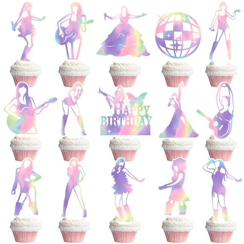 Holographic Pop Singer Cupcake Toppers, Birthday Party Decorations, 48 Pieces