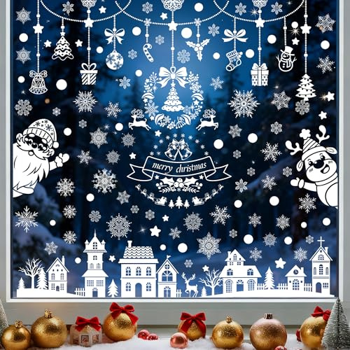 Moxled Fensterbilder Weihnachten Selbstklebend, 121 Weiß Fensterdeko Weihnachten, Wiederverwendbar Statisch Haftende PVC Aufkleber für Fenster Tür Winter Schneeflocken Weihnachtsdeko