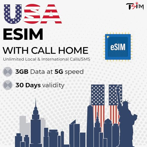 USA eSIM – 3 GB 5G Daten | Unbegrenzte lokale und internationale Anrufe / SMS | Hotspot/Tethering erlaubt | 30-Tage-Prepaid-Plan | Erhalten Sie eSIM am selben Tag!