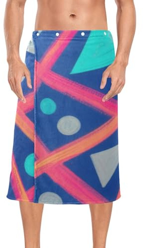 KLL Toalla de baño de tela de rizo abstracta irregular roja y azul para hombre, elástica, ajustable, 60 x 28 pulgadas, accesorios de ducha para sauna, falda para hombre