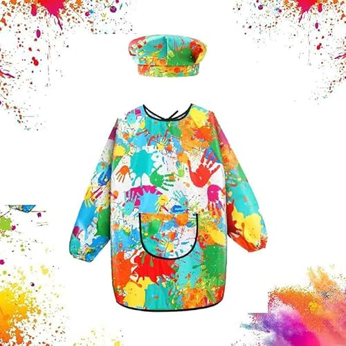 Ayucanpeng Grembiule da pittura per bambini,7-12 Anni Bambini, Grembiule da Pittura,grembiule pittura bambini,Con Maniche e Tasca Grande per Scuola, Pittura, Cucina