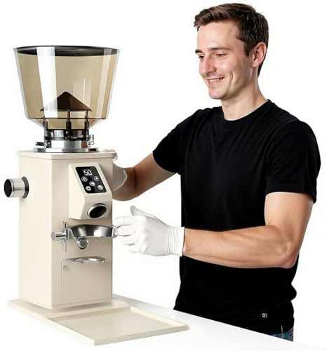 moupeaktain Moulin à Café électrique à 64mm Meules Plates, Moulin Cafe avec 9 Réglages De Mouture, Réservoir à Grains De 450g Et écran LED pour Expresso, Café Filtre, Infusion à Froid Beige