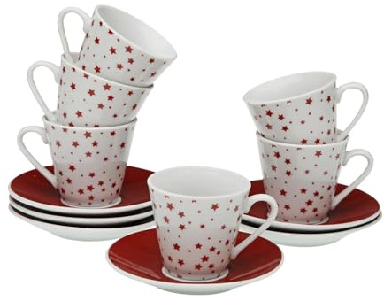 Versa Set de 6 Tazas de café con Plato Stella, Medidas (Al x L x An) 6 x 5,8 x 5,8 cm, Color Rojo