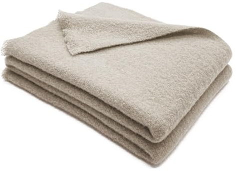 SOFT & SOFT AP MOHAIR coperta lana/plaid misura SINGOLA cm 150x190 tinta unita-Tortora