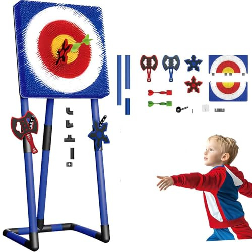 Throwing Game, Throwing Bristle Target Set with Axe Throw & Lawn Dart, Dart Combo Backyard Game, Lawn Dart Games For Indoor/outdoor blue