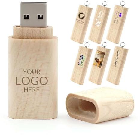 Lot de 10 Clés USB en Bois Personnalisées 8 Go Gravure du Logo Incluse, Clés USB Écologiques Personnalisables Idéales pour Cadeaux d’Entreprise, Mariages ou Événements