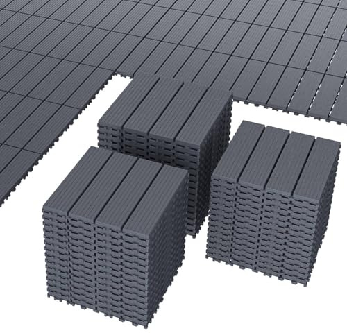 44 Baldosas para Terraza Exterior, 30 x 30 cm, Antideslizantes e Impermeables, Sistema Click, Suelo Exterior para Jardín, Balcón y Piscina, Gris, 4 m²
