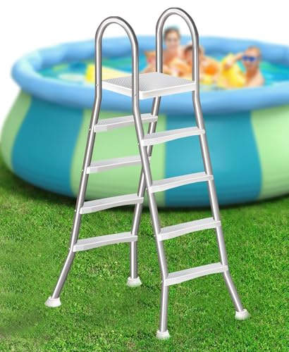 Errzom Escalera De Doble Cara para Piscinas Elevadas, Escalera De Piscina De Alta Resistencia De 4 Peldaños, Inoxidable 304, Capacidad De 250 Kg para Piscinas Hinchables Y Elevadas