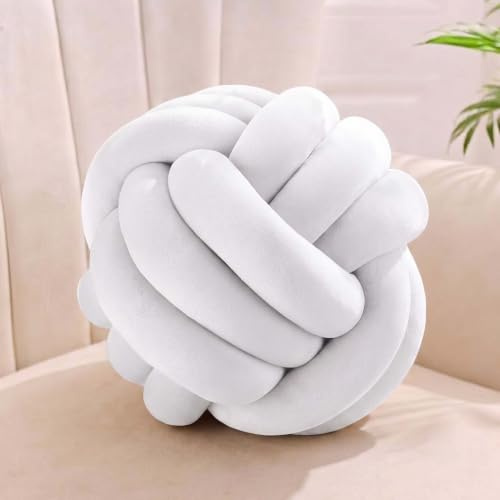 Relaxdays Cojín Anudado Decorativo para sofá, Estilo escandinavo, Ø 25 cm