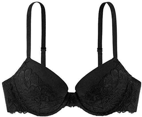 Dorina Soutien-Gorge Femme Claire Demi – Super Push-Up, À Armatures, Bonnets Moulés, Tissu Microfibre Doux avec Dentelle Sensuelle, Noir