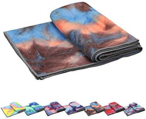 Yoga Towels , Non Slip Hot Yoga Towel Skidless Waffle Texture, 100% Absorbent Odorless Microfiber Yoga Blanket, Standard Sized 24 x72 in Mat Towel,for Hot Yoga, Bikram, Pilates ( Blue & Grey)…1
