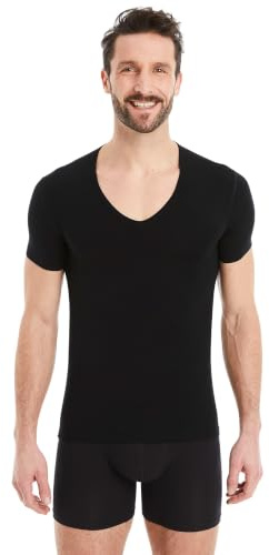 FINN Maglietta Intima Business Uomo a Manica Corta con Scollo a V - Maglia Sottogiacca in Originale Tessuto Lenzing® Modal - La T-Shirt Perfetta sotto Camicia e Abito Nero XL