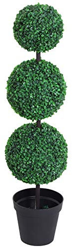 Outsunny Buis Artificiel topiaire Artificielle en Forme de Boules dim. Ø 30 x 112H cm Vert
