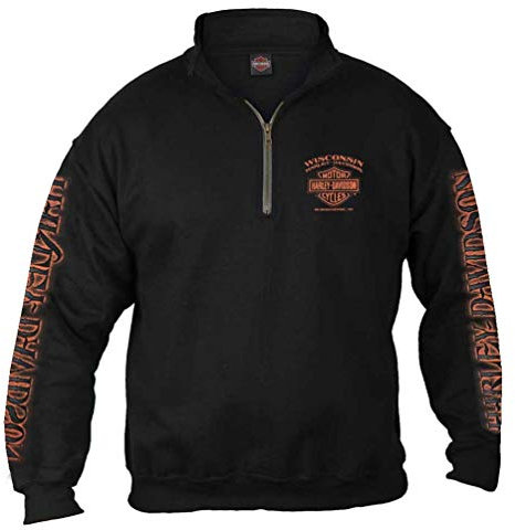 Harley-Davidson Eagle Piston Herren-Sweatshirt, 1/4-Reißverschluss, Schwarz, Schwarz, X-Large